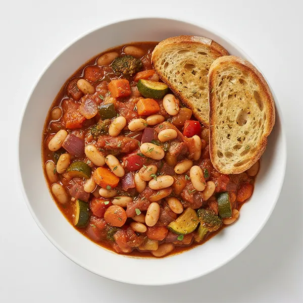 White Bean And Roasted Veggie Herb Ragu With Sourdough Toast